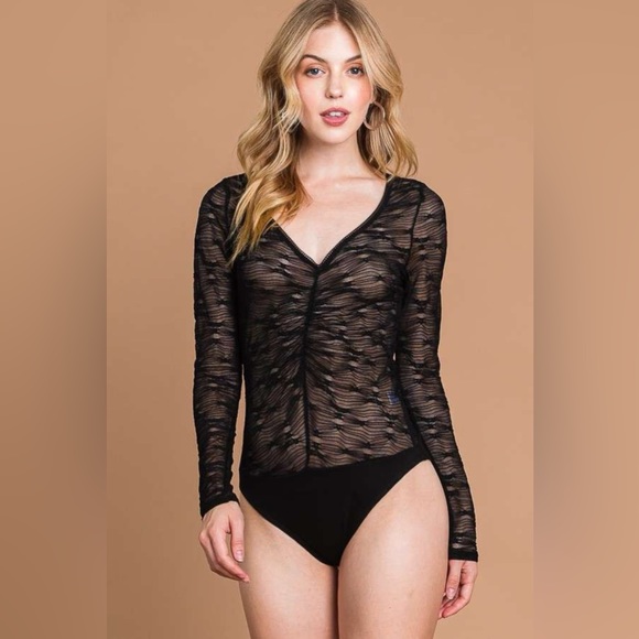 Culture Code Round Neck Mesh Perspective Bodysuit - Picture 1 of 4
